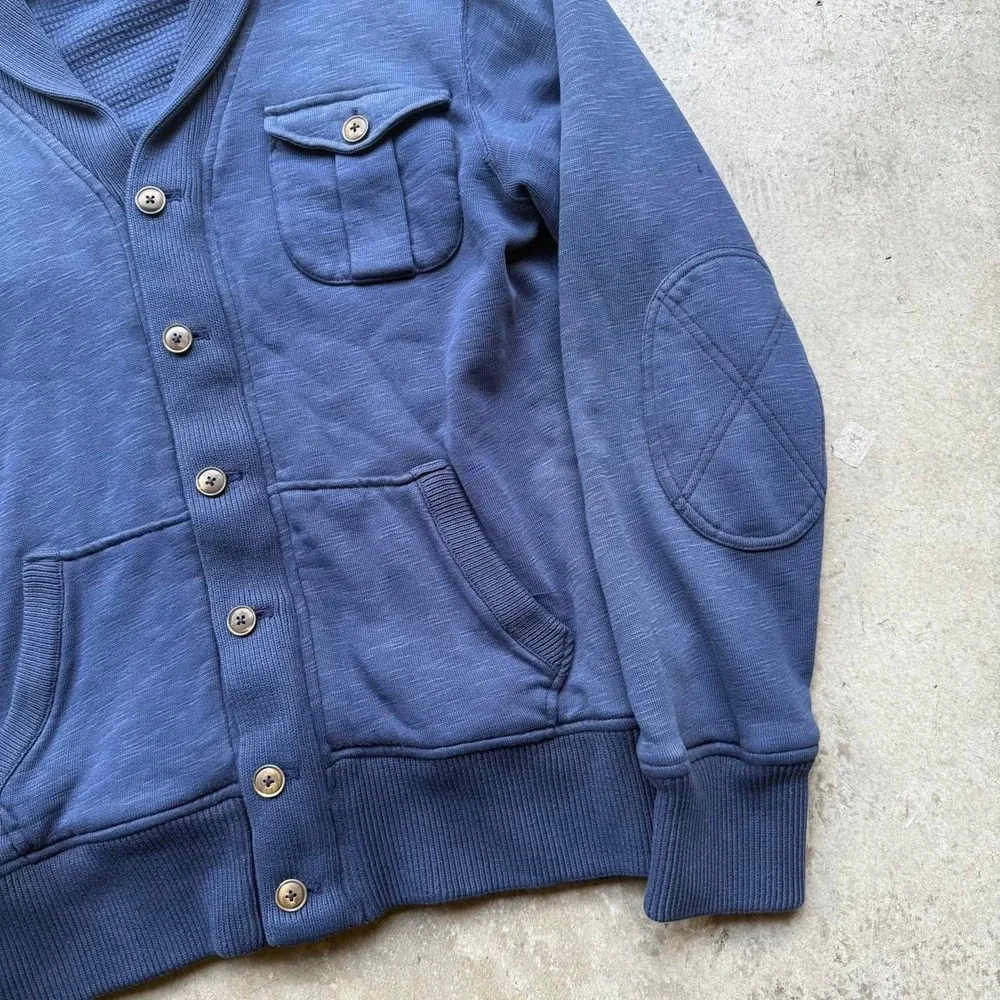 Ralph Lauren 90s Shawl Collar Indigo Cardigan Cotton M Thermal Lining Preppy
